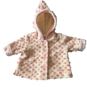 Hanna Andersson Cream Pink Polka Dot Pointed Hood Jacket Coat 3-6 months